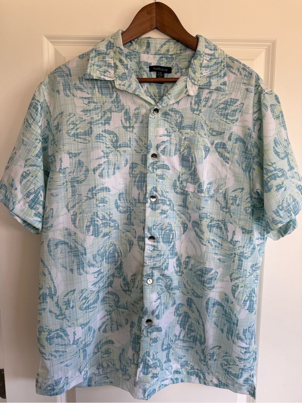 Van Heusen Light Blue and White Short-Sleeve Button Down Shirt